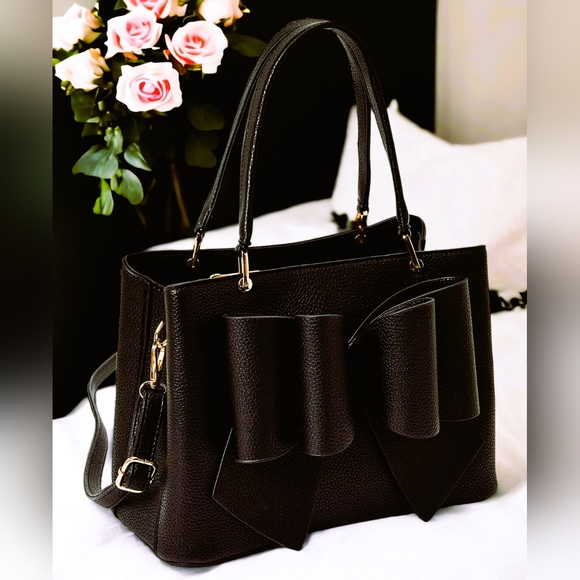 Black Pebbled Leather Double Top Handle Handbag - Picture 2 of 6